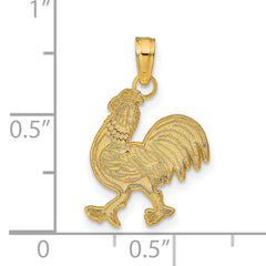 14K Gold Rooster Pendant with Polished Finish and Textured Detail