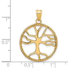 14K Gold Tree of Life Men's Pendant with Polished Finish in Round Frame