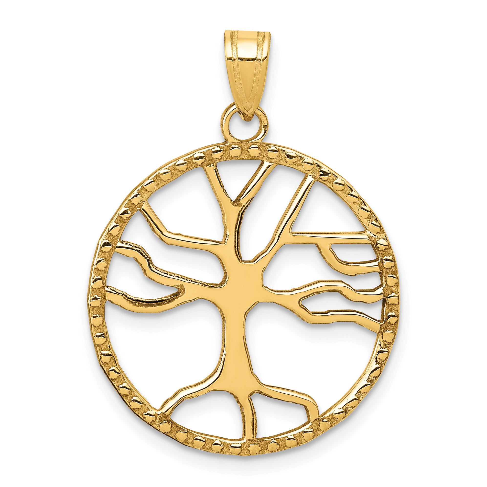14K Tree of Life in Round Frame Pendant
