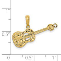 14K Gold Guitar Pendant for Men with Polished Textured Design Musical Elegance and Craftsmanship