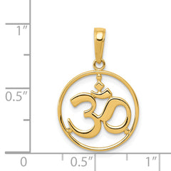 14K Gold Yoga Om Symbol Pendant with Polished Cut-Out Design Elegant Spiritual Charm