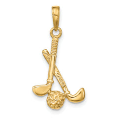 14K Gold 3D Golf Clubs and Ball Pendant Textured, Solid, Luxury Men's Accessory