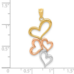 14K Gold Pendant with Rose & White Rhodium Hearts Polished Finish