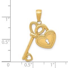 14K Gold Heart Key and Lock Charm with Polished Finish