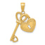 Heart Key and Lock Charm in 14K Yellow Gold, 30mm Textured - Sophia Jewelers