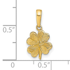 14K Gold Polished and Textured 4-Leaf Clover Pendant, Solid & Casted Design