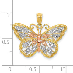 14K Gold Two-Tone Butterfly Pendant with Diamond-Cut Design