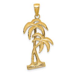 14K Gold Palm Trees Pendant with Polished Textured Finish  Elegant and Themed