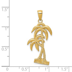 14K Gold Palm Trees Pendant with Polished Textured Finish  Elegant and Themed