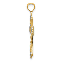 14K Gold Reversible Cross Pendant with Rhodium Accent Solid, Elegant Design