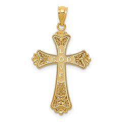 14K Gold Reversible Cross Pendant with Rhodium Accent Solid, Elegant Design