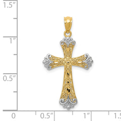 14K Gold Reversible Cross Pendant with Rhodium Accent Solid, Elegant Design