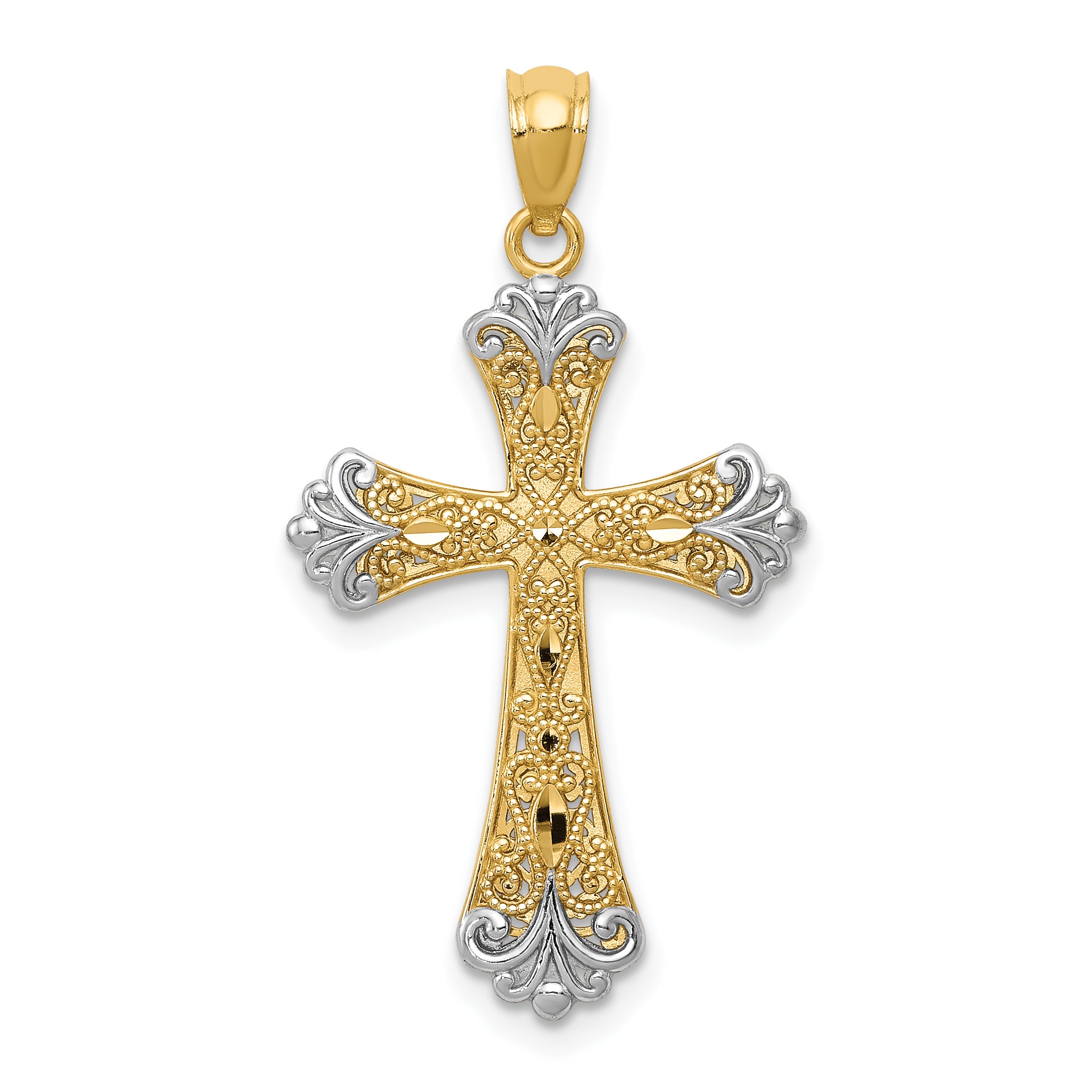 14K w/Rhodium Reversible Cross Pendant
