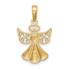 14K Gold Guardian Angel Heart Pendant with Textured Polished Finish