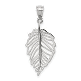 14K White Polished Leaf Pendant