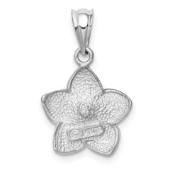 14K White Brushed and Diamond-cut Plumeria Pendant
