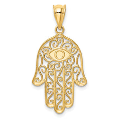 14K Polished and Enameled Hamsa Pendant