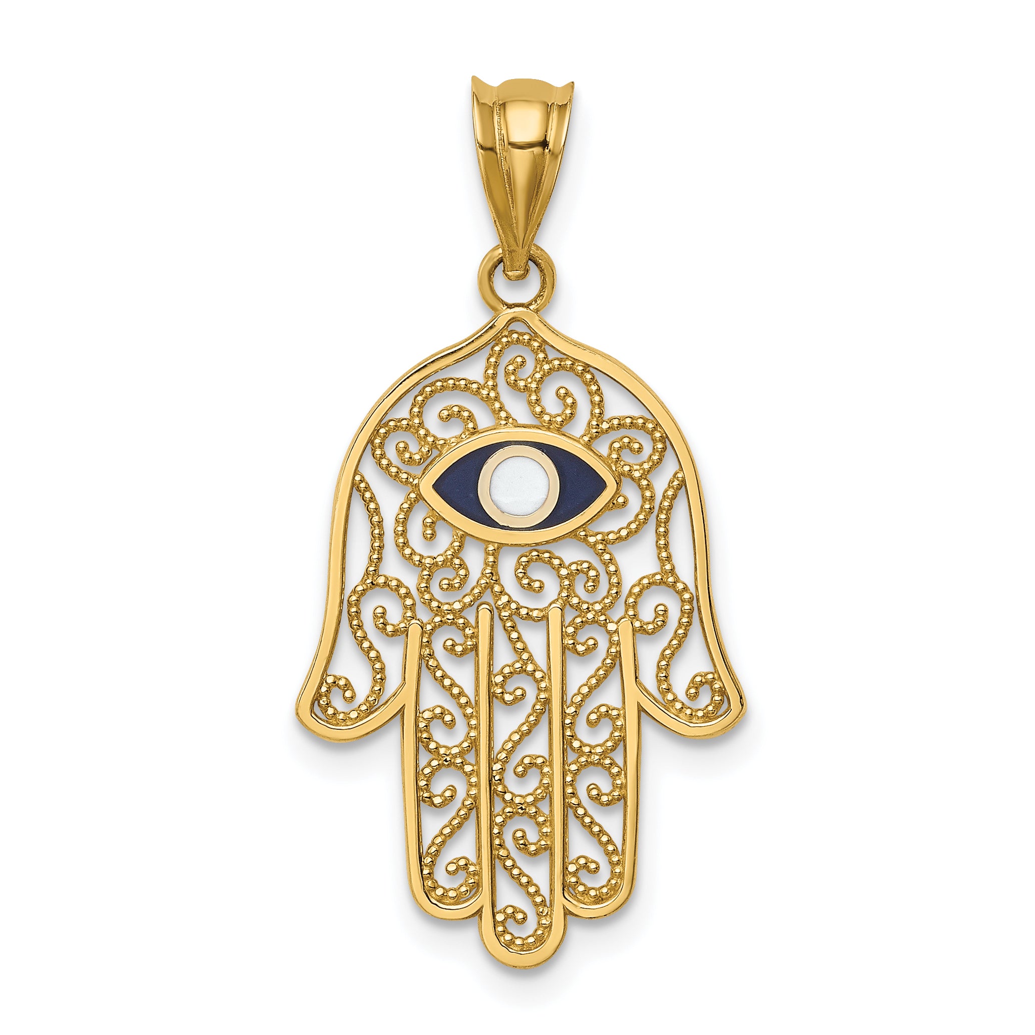 14K Polished and Enameled Hamsa Pendant