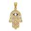Hamsa & Evil Eye Pendant in 14K Yellow Gold, 30mm, Enameled - Sophia Jewelers