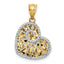 Heart Pendant in 14K Two-Tone Gold, 15x18mm Diamond-Cut - Sophia Jewelers