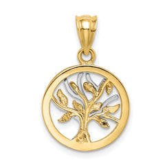14K Two-tone Polished Tree of Life Pendant