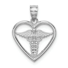 14K White Polished Medical Heart Pendant