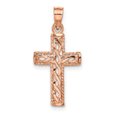 14K Rose Polished Braided Cross Pendant