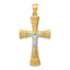 14K Two-tone Brushed & Polished Greek Key Crucifix Pendant