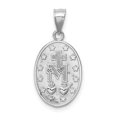 14K White Polished Miraculous Medal Pendant