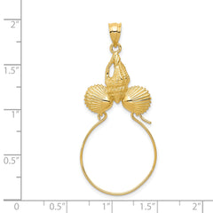 14K Gold Sea Shell Charm Holder Pendant, Solid Cast, Elegant Design