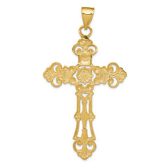 14K Gold Fleur De Lis Large Cross Pendant Elegant Solid Cast Design