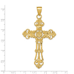 14K Gold Fleur De Lis Large Cross Pendant Elegant Solid Cast Design