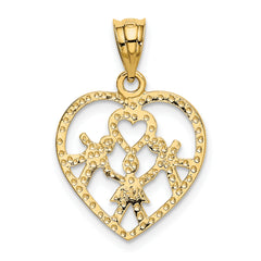 14K Gold Heart Charm Pendant with Textured Back, Solid Cast