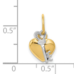 14K Two-Tone Gold Key and Heart Lock Charm Polished, Moveable, Elegant Design