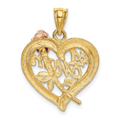 14K Two-Tone Gold Mom Charm with Rhodium Finish Polished & Textured
