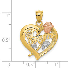14K Two-Tone Gold Mom Charm with Rhodium Finish Polished & Textured
