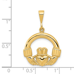 14K Gold Claddagh Pendant for Men with Polished Finish
