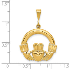 14K Gold Claddagh Pendant for Men with Polished Finish 32mm
