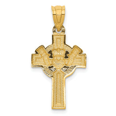 14K Gold Claddagh Cross Pendant with Rhodium Accent Polished & Textured Finish