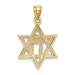 14K Gold Solid Chai in Star of David Charm Elegant, Casted Design