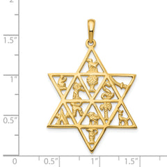 14K Gold Star of David 12 Tribes Pendant Solid, Elegant, Themed