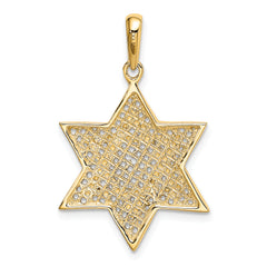 14K Gold Star of David Pendant with Rhodium Mesh Accent, 32mm Elegant Design