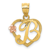 14k Two-Tone Heart Letter B Initial Pendant
