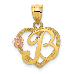 14k Two-Tone Heart Letter B Initial Pendant