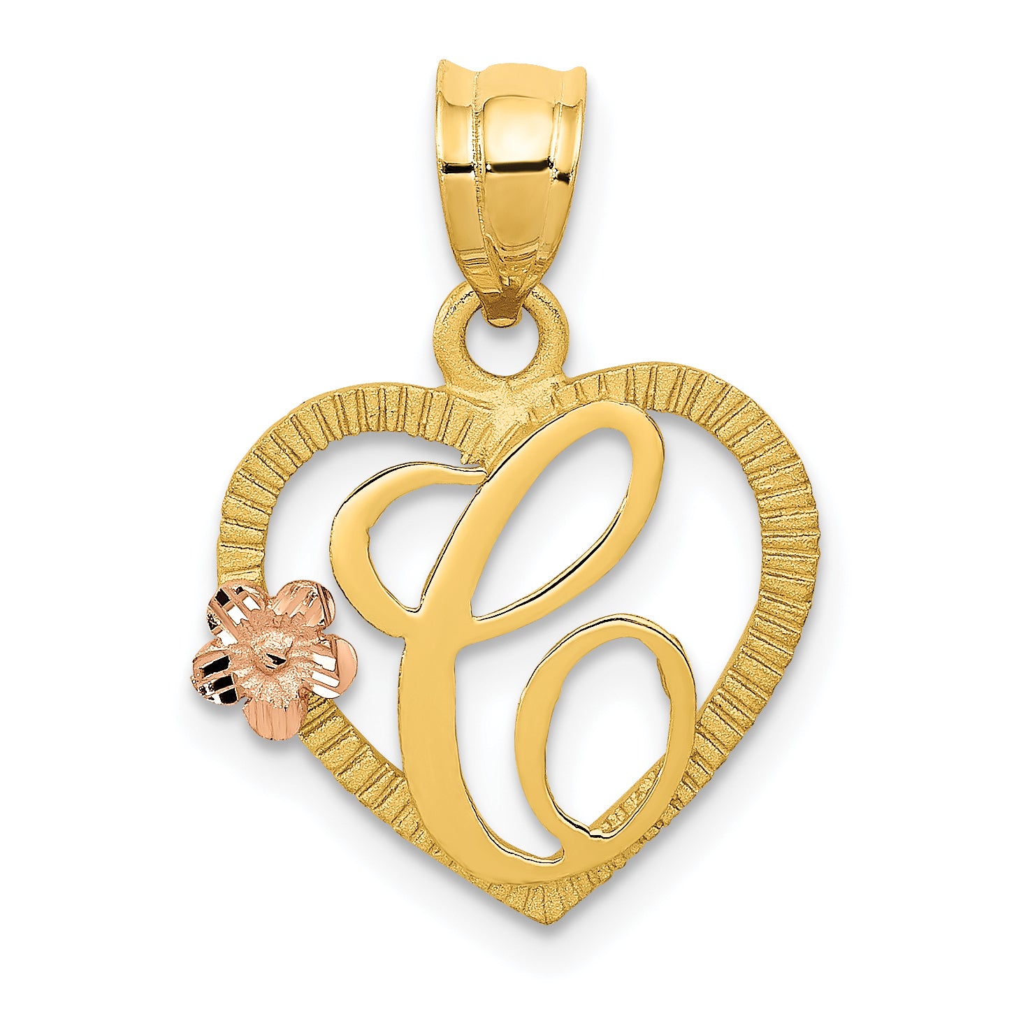 14k Two-Tone Heart Letter C Initial Pendant