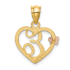 14k Two-Tone Heart Letter E Initial Pendant