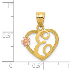 14k Two-Tone Heart Letter E Initial Pendant