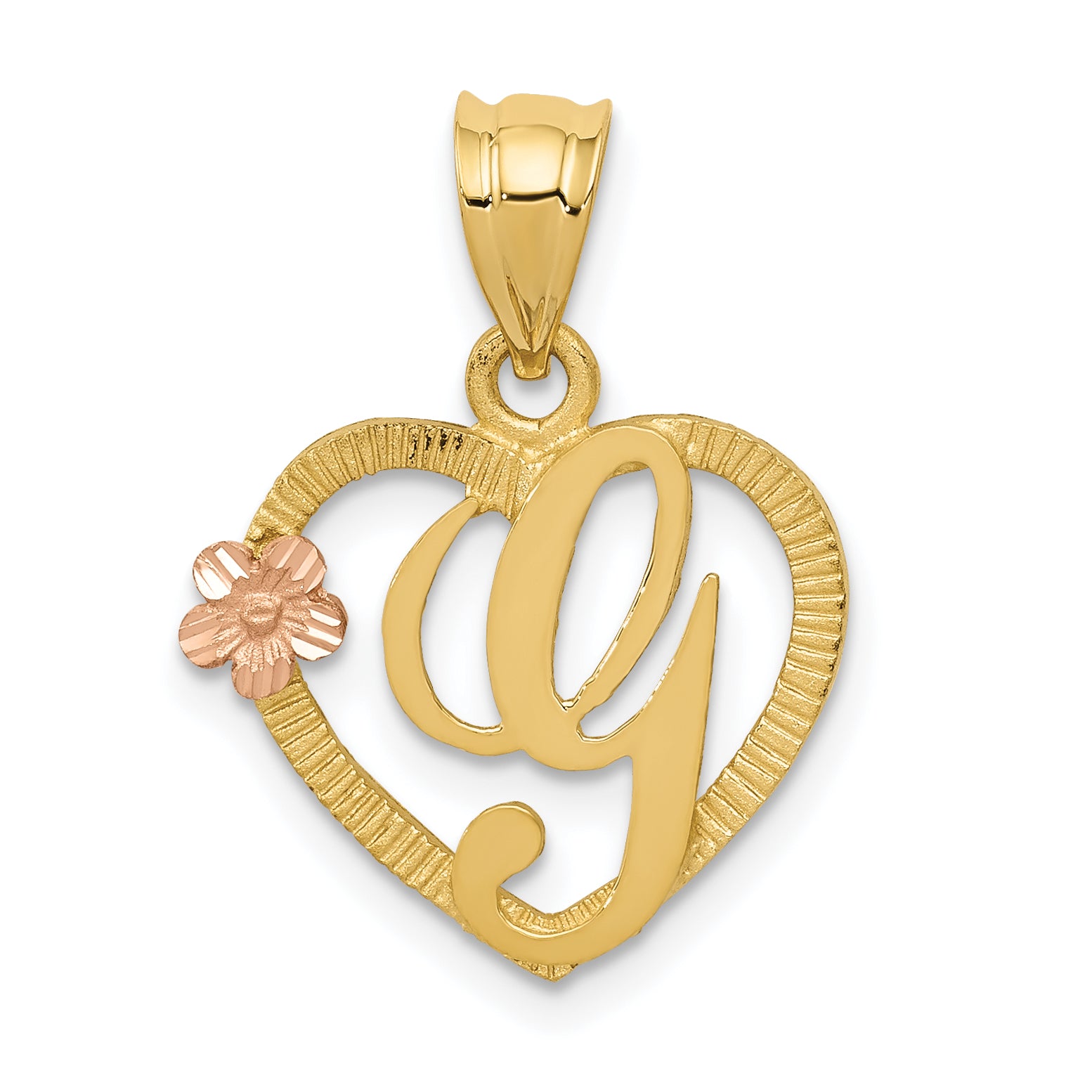 14k Two-Tone Heart Letter G Initial Pendant