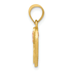 14K Two-Tone Gold Heart Initial H Pendant with Diamond-Cut Finish