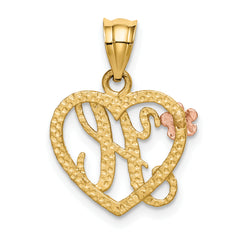14K Two-Tone Gold Heart Initial H Pendant with Diamond-Cut Finish